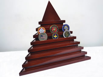 Mahogany Pyramid Challenge Coin Display Stand
