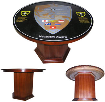 Custom Made Mahogany Wood Logo Table - Department of the Army