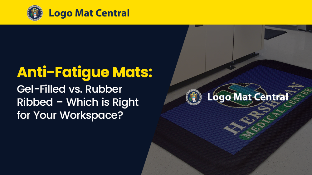 Comparison of gel-filled and rubber-ribbed anti-fatigue mats in office and industrial workspaces, highlighting comfort, durability, safety, and best-use environments.