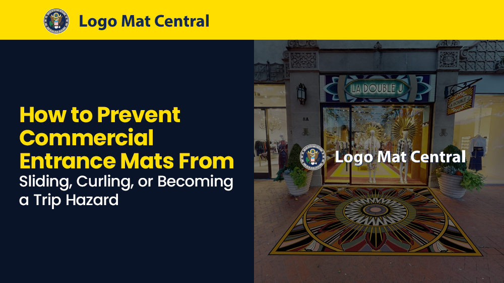 Commercial entrance mat with secure backing and flat edges to help prevent sliding and trip hazards