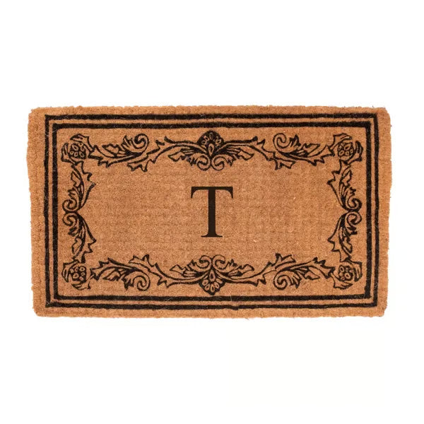 Monogrammed Floral Black Border Coir Doormat